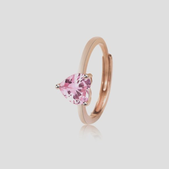 925 Sterling Silver Rose Gold Vermeil Pink Heart Double Layered CZ Ring for her - Picture 3 of 8